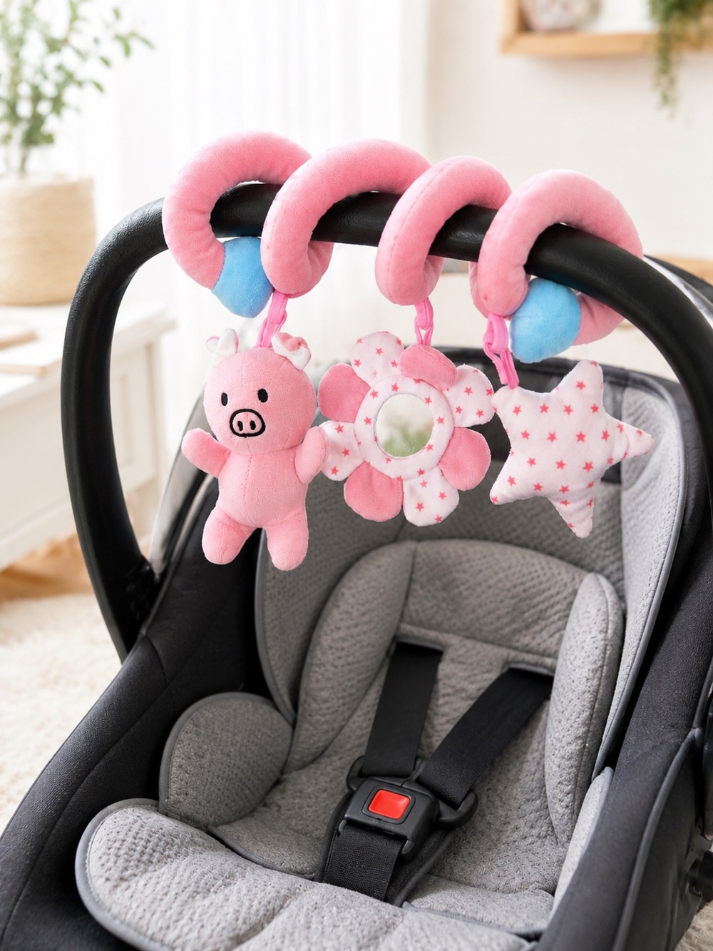 Alipina Pink Baby Crib Stroller Spiral Activity Toy Plush Pig Flower Star